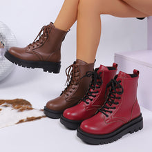 Load image into Gallery viewer, Women’s Round Toe Plus Size Lace-Up Chunky Sole Ankle Boots
