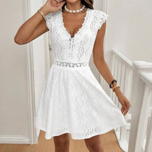 Load image into Gallery viewer, Women’s V‑Neck Short‑Sleeve Dress with Lace Trim
