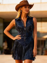 Load image into Gallery viewer, Women's Suede Western Tassel Sleeveless Slim-Fit Midi Dress
