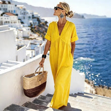 Load image into Gallery viewer, V-Neck Short-Sleeve High Waist Maxi Dress | Resort Style
