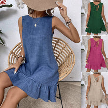 Load image into Gallery viewer, Women's Ruffle Lace-Up Mini Dress – Short Sleeve Loose Beach Dress
