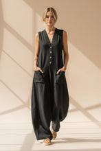 Load image into Gallery viewer, Women's Sleeveless V-Neck Wide-Leg Jumpsuit with Patch Pockets
