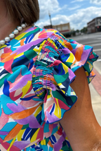 Load image into Gallery viewer, Blue Abstract Print Ruffle Sleeve Plus Size Tiered Maxi Dress
