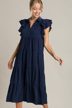 Load image into Gallery viewer, Dark Navy Full Size Ruffle Sleeve Dress Classic Feminine Plus Size Fashion Soft Dress
