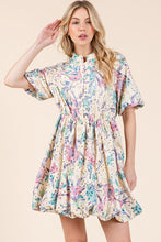 Load image into Gallery viewer, New Summer Floral Eyelet Lace Puff Sleeve Mini Shirt Dress For Women – Elegant, Trendy, Chic and Feminine Mini Shirt Dress with Puff Sleeves and Floral Eyelet Lace
