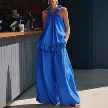 Load image into Gallery viewer, Halterneck Loose Two-Piece Set | Pleated Asymmetric Pocket Set
