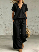 Load image into Gallery viewer, V-Neck Loose Short-Sleeve Top &amp; Pants Set – 7 Colors, S–5XL
