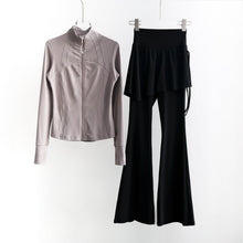 Load image into Gallery viewer, Women’s Long Sleeve Running Set – Zip-Up Slim Fit Gym Outfit
