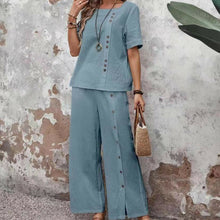Load image into Gallery viewer, Women’s Button-Up Top and Loose Fit Two Piece Linen Set
