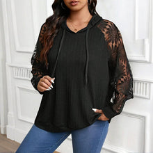 Load image into Gallery viewer, Women’s Plus Size Hoodie – Lace Long Sleeve Pullover Top
