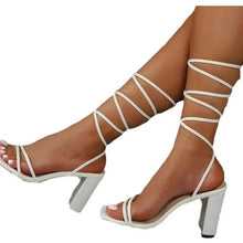 Load image into Gallery viewer, Stylish Lace-Up Block : Heel Sandals..
