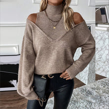 Load image into Gallery viewer, Women’s Elegant Off-Shoulder Turtleneck Sweater — Long Sleeve Knit Top
