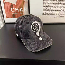 Load image into Gallery viewer, Question Mark Denim Print Washed Baseball Cap
