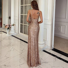 Load image into Gallery viewer, Women V Neck Dress Sequin Spaghetti Strap Maxi Party Dress
