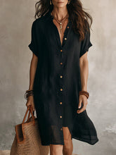 Load image into Gallery viewer, Women's Buttoned Midi Shirt Dress – Short Sleeve
