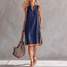 Load image into Gallery viewer, Women's Sleeveless V-Neck Button-Front Pocketed A-Line Midi Dress
