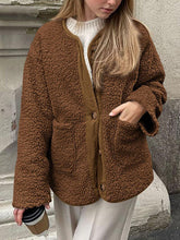 Load image into Gallery viewer, Modern Cozy Women Luxuriously Cozy Contrast Button Up Sherpa Jacket with Pockets For Fall &amp; Winter
