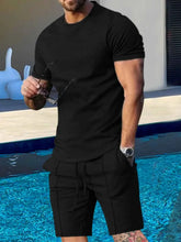 Load image into Gallery viewer, Men's Plus Size Round Neck Short Sleeve Top and Shorts Set
