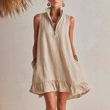 Load image into Gallery viewer, Women's Casual Loose Half-Zip Sleeveless Dress with Ruffle Hem
