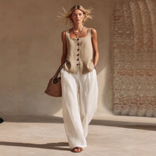 Load image into Gallery viewer, Women's Front-Button Cardigan Sleeveless Top &amp; Long Pants Set
