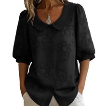 Load image into Gallery viewer, Women's Loose-Fit Retro 3D Embroidered Floral Shirt – Buttoned Casual Top
