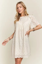 Load image into Gallery viewer, Ruffled Eyelet Round Neck Summer Dress For Women – Elegant Feminine Eyelet Dress with Ruffled Details for Garden Parties &amp; Special Occasions
