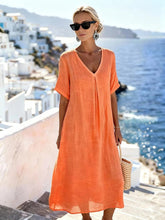 Load image into Gallery viewer, Patchwork Asymmetrical Maxi Dress – Relaxed V-Neck Style
