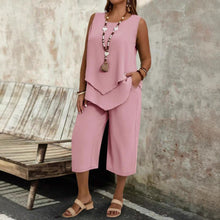 Load image into Gallery viewer, Casual Solid-Colored Sleeveless Top And Cropped Pants Two-Piece Set
