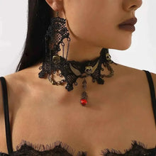 Load image into Gallery viewer, Halloween Lace Skull Necklace : Earrings Jewelry Set
