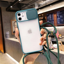 Load image into Gallery viewer, Camera Lens Protection Candy Color Phone Case  For iPhone 14 13 12 11 Pro Necklace With Long Rope Lanyard Cover Camera Lens Protector Translucent Soft Edges Colorful Transparent iphone Cover
