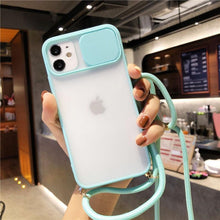 Load image into Gallery viewer, Camera Lens Protection Candy Color Phone Case  For iPhone 14 13 12 11 Pro Necklace With Long Rope Lanyard Cover Camera Lens Protector Translucent Soft Edges Colorful Transparent iphone Cover

