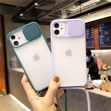 Load image into Gallery viewer, Camera Lens Protection Candy Color Phone Case  For iPhone 14 13 12 11 Pro Necklace With Long Rope Lanyard Cover Camera Lens Protector Translucent Soft Edges Colorful Transparent iphone Cover
