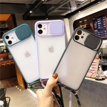 Load image into Gallery viewer, Camera Lens Protection Candy Color Phone Case  For iPhone 14 13 12 11 Pro Necklace With Long Rope Lanyard Cover Camera Lens Protector Translucent Soft Edges Colorful Transparent iphone Cover
