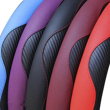 Load image into Gallery viewer, Car Steering Wheel Cover Breathable Anti Slip PU Leather Steering Covers Suitable 37-38cm Auto Decoration Carbon Fiber Thread Leather Steering Wheel Cover Heavy Duty Pure Cowhide Steering Wheel Cover, Genuine Leather Steering Wheel Cover
