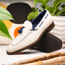 Load image into Gallery viewer, 16-628-SND CARMEN Sueded Goatskin &amp; Crocodile Tassel Loafer, Sand

