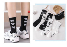 Load image into Gallery viewer, Cartoon socks cute bow print white black calcetines Women's Novelty Socks Crew Fun Funky fall fashion Casual Cotton Dress Socks
