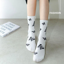 Load image into Gallery viewer, Cartoon socks cute bow print white black calcetines Women's Novelty Socks Crew Fun Funky fall fashion Casual Cotton Dress Socks
