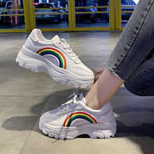 Load image into Gallery viewer, Casual Winter Women Thick Sneakers White Shoes Autumn Winter Fashion Platform Shoes Female Lace Up Rainbow Vulcanized Shoes Comfy Fashion Sneakers Breathable Athletic Casual Shoes
