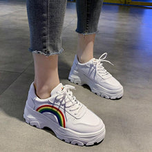 Load image into Gallery viewer, Casual Winter Women Thick Sneakers White Shoes Autumn Winter Fashion Platform Shoes Female Lace Up Rainbow Vulcanized Shoes Comfy Fashion Sneakers Breathable Athletic Casual Shoes
