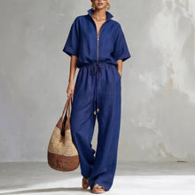 Load image into Gallery viewer, Women's Zip-Up Crew-Neck Top &amp; Wide-Leg Pants Set
