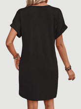 Load image into Gallery viewer, Elegant Button V-Neck Short Sleeve Dress Flattering Casual &amp; Office Wear Simple Dress
