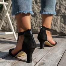 Load image into Gallery viewer, Women’s Peep Toe Zipper Heel Shoes | Suede High Heel Sandals
