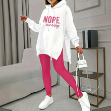 Load image into Gallery viewer, Casual 2-Piece Set Solid Color Leggings &amp; Letter Print Hooded Sweatshirt
