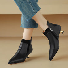 Load image into Gallery viewer, Women's Genuine Leather Kitten Heel Ankle Boots – Pointed Toe Side Zip
