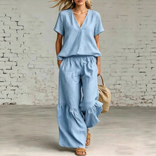 Load image into Gallery viewer, V-Neck Loose Short-Sleeve Top &amp; Pants Set – 7 Colors, S–5XL
