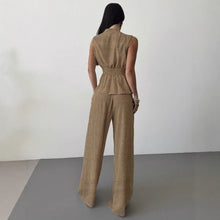 Load image into Gallery viewer, Women's Lace-Up V-Neck Vest &amp; Pants Two-Piece Set – Elegant Commuter
