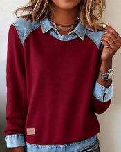 Load image into Gallery viewer, Denim Collar Patchwork Pullover Knitwear Top – Women’s Street Style
