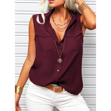 Load image into Gallery viewer, Women's Lapel Collar Sleeveless Top – Loose Fit, Pockets, Solid Color
