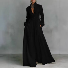 Load image into Gallery viewer, Women's French Style Long Sleeve Pleated A-Line Maxi Dress
