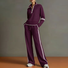 Load image into Gallery viewer, Women's Half-Zip Striped Sweatshirt &amp; Wide-Leg Pants Set
